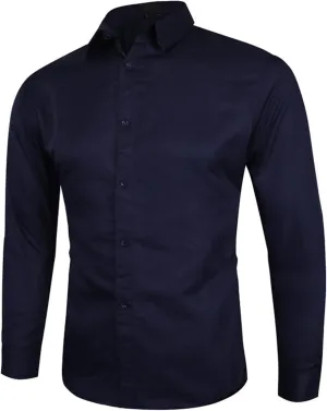 Men's Long Sleeve Dress Shirt Plaid Collar Casual Button Down Shirts Solid Business Formal Slim Fit Shirt