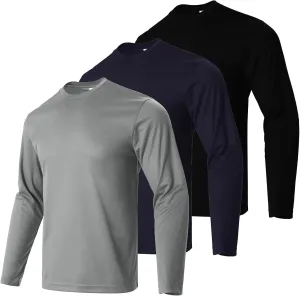 Mens Long Sleeve Shirts Quick Dry Crew Neck Sun Protection Gym Workout Athletic T-Shirt