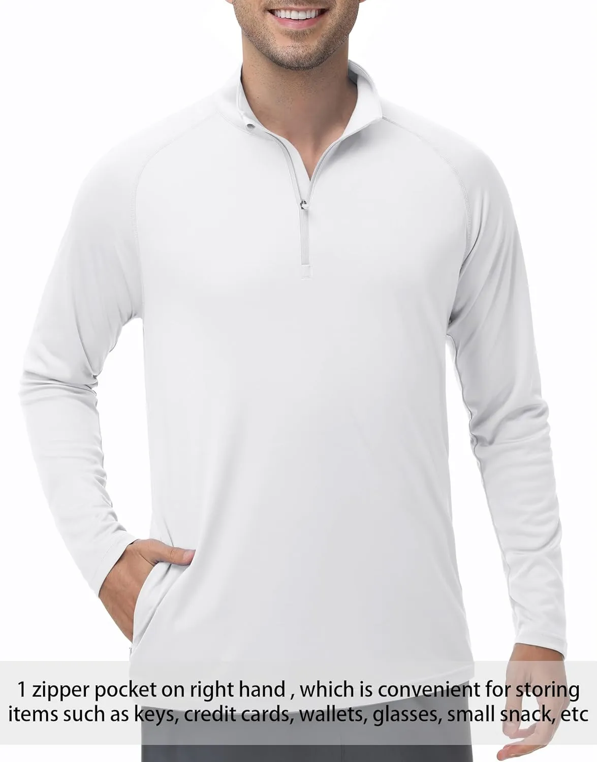 Men's Long Sleeve Sun Shirts UPF 50  1/4 Zip Fishing Running Rash Guard Tee Shirts UV Protection Hiking Outdoor Shirt