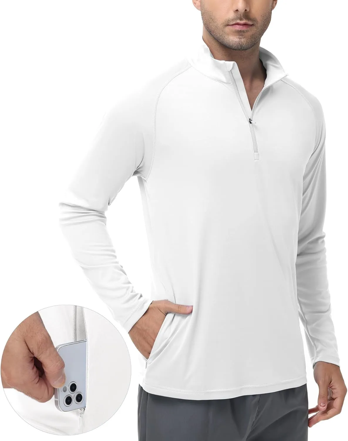 Men's Long Sleeve Sun Shirts UPF 50  1/4 Zip Fishing Running Rash Guard Tee Shirts UV Protection Hiking Outdoor Shirt