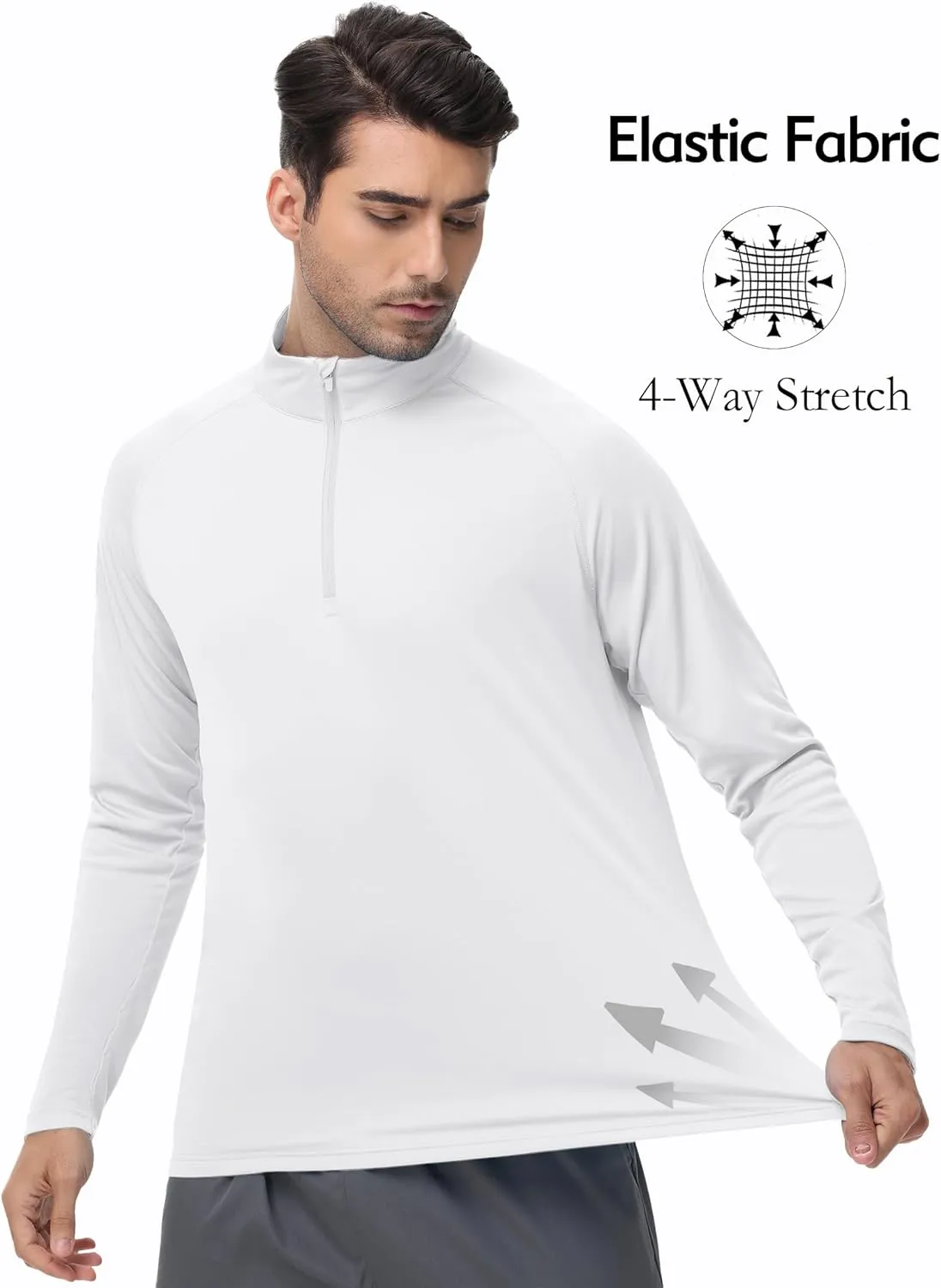 Men's Long Sleeve Sun Shirts UPF 50  1/4 Zip Fishing Running Rash Guard Tee Shirts UV Protection Hiking Outdoor Shirt