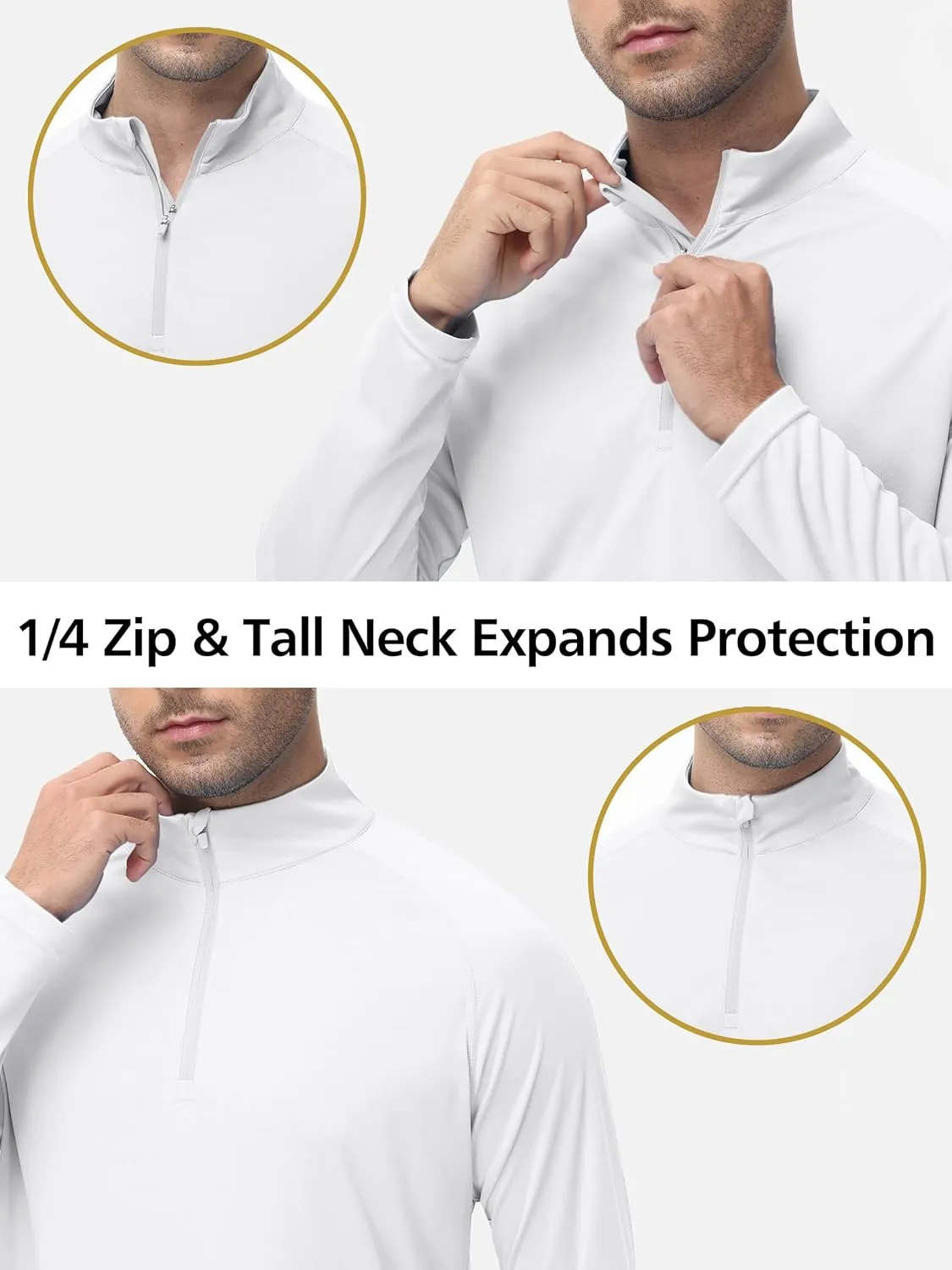 Men's Long Sleeve Sun Shirts UPF 50  1/4 Zip Fishing Running Rash Guard Tee Shirts UV Protection Hiking Outdoor Shirt