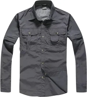 Men's Long Sleeve Work Shirts Breathable Quick Dry Ripstop Military Tactical Shirt Outdoor Casual Button Down Hiking Shirt