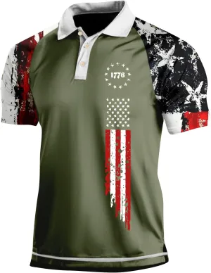 Mens Polo 4th of July Shirts Short Sleeve American Flag Print Slim Fit Polo Shirts for Men