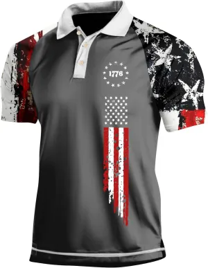 Mens Polo 4th of July Shirts Short Sleeve American Flag Print Slim Fit Polo Shirts for Men