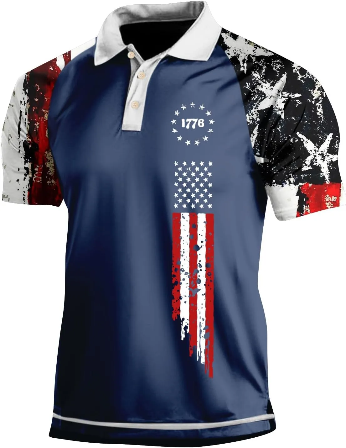 Mens Polo 4th of July Shirts Short Sleeve American Flag Print Slim Fit Polo Shirts for Men