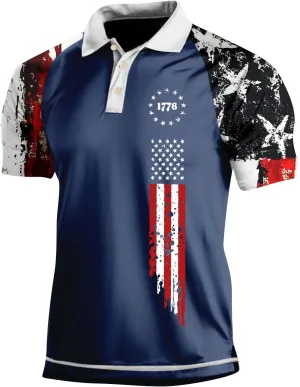 Mens Polo 4th of July Shirts Short Sleeve American Flag Print Slim Fit Polo Shirts for Men