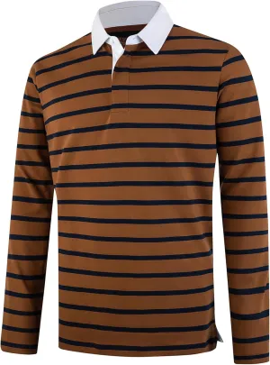 Mens Polo Shirts Striped Cotton Moisture Wicking Classic Collared Casual Golf Shirts for Men