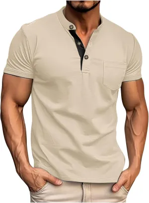 Men's Quick-Dry Short Sleeve Athletic Performance Polo Shirt Solid Color Button Stand-up Collar Pullover Golf Shirts