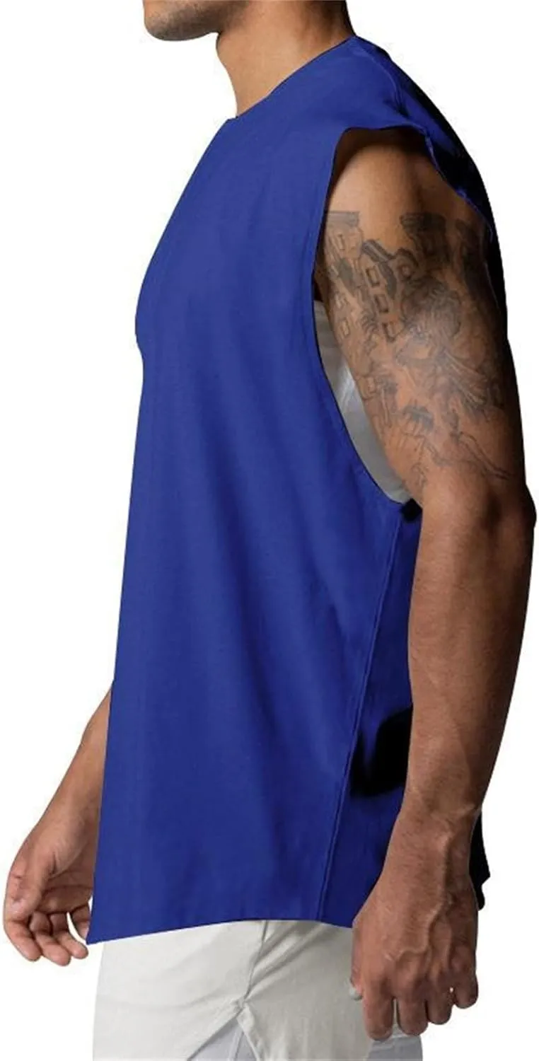 Mens Raglan Cut Off Running Shirts Quick Dry Casual Muscle Tank Tops Workout Gym Athletic Sleeveless Hiking T-Shirts