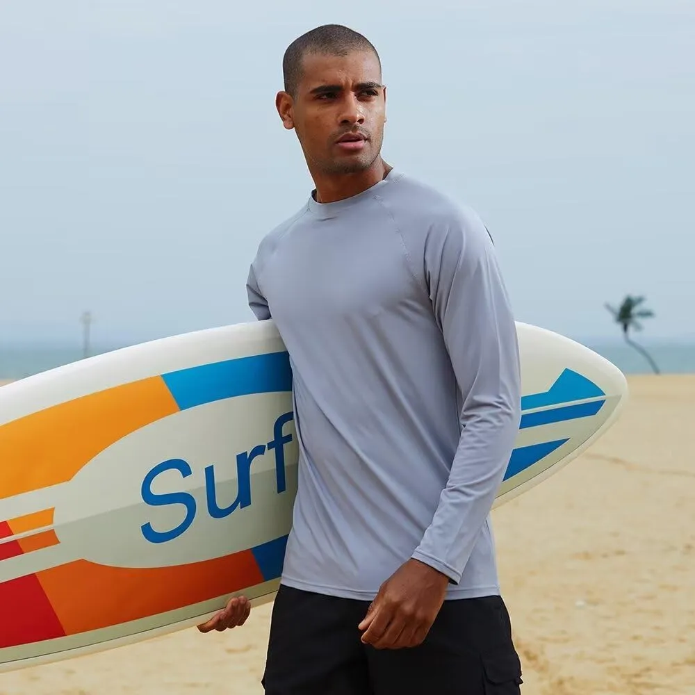 Mens Rash Guard for Men Swimming Sun Protection Shirts UPF 50  UV Long Sleeve Lightweight Quick Dry T-Shirts Surf Fishing