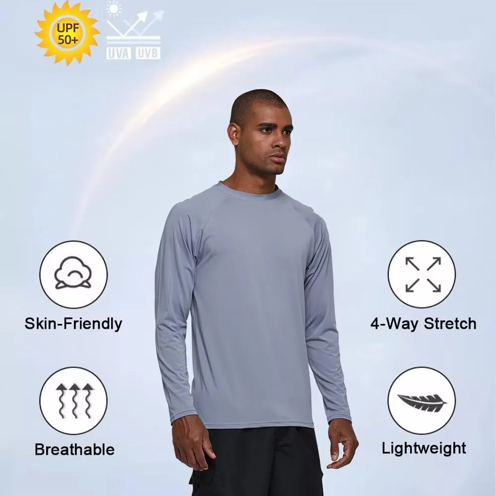Mens Rash Guard for Men Swimming Sun Protection Shirts UPF 50  UV Long Sleeve Lightweight Quick Dry T-Shirts Surf Fishing