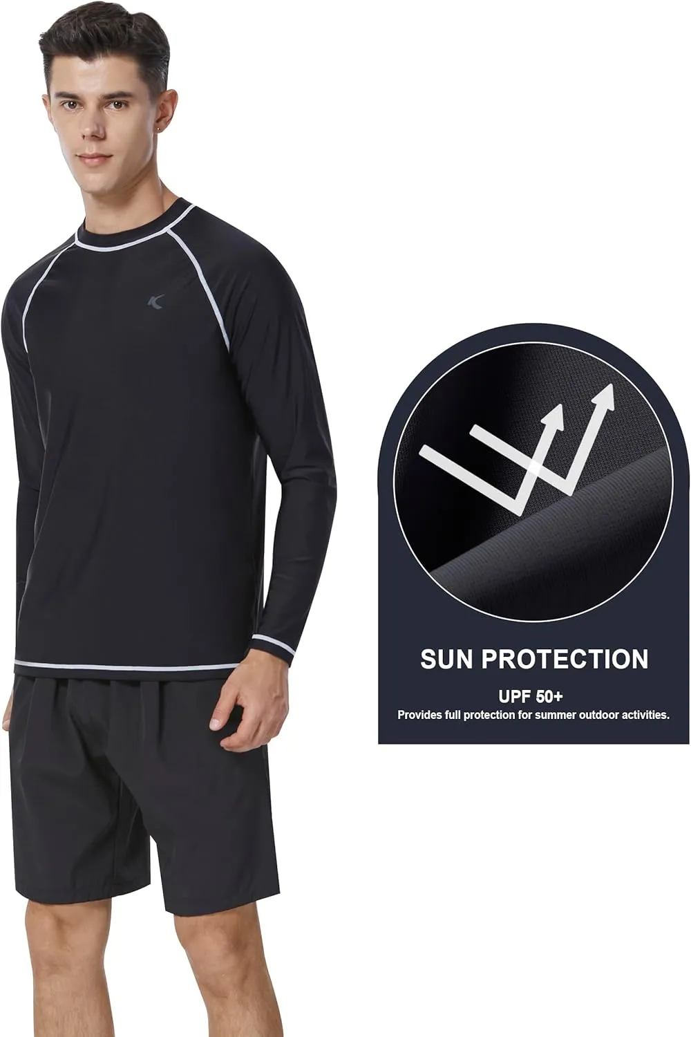 Mens Rash Guard UPF 50  Swim Shirts UV Sun Protection T-Shirt Quick Dry Long Sleeve Beach Shirts for Fishing