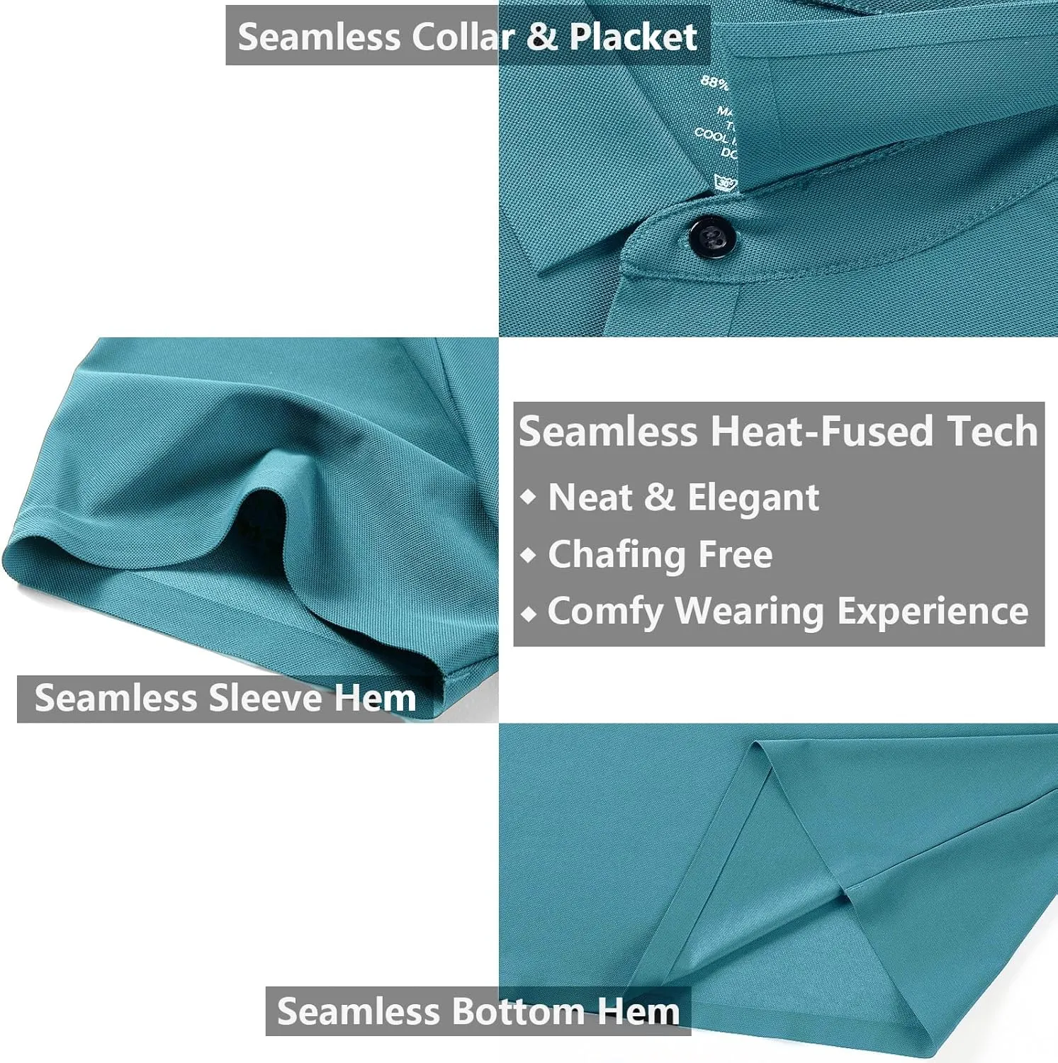 Men's Seamless Polo Shirt Slim Fit Collared Short Sleeve Cool Skin-Friendly Quick-Drying for Casual Work
