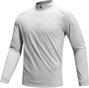 Men's Shirts Quick Dry Slim Fit Half Zipper Long Sleeve Solid Lightweight Shirt Odor Control Elastic Lightweight Tops