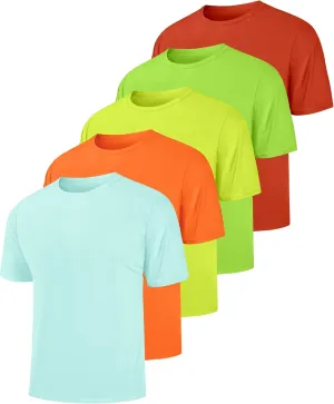 Mens Shirts Summer Workout Swim T-Shirts Short Sleeve Dry Fit Sun SPF UV Tee Running Gym Fishing Tshirts Polyester Moisture Wicking Athletic Shirts 5 Pack 4XL