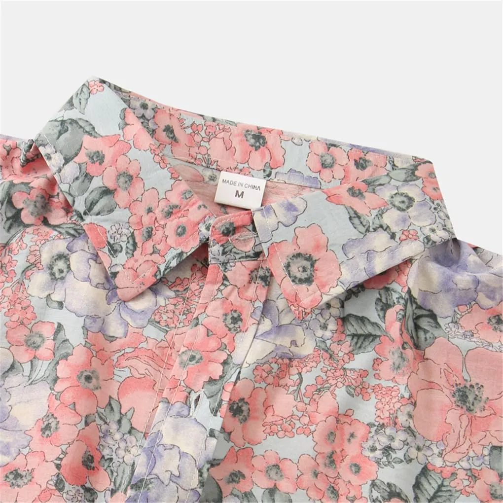 Men's Short Sleeve Shirts Vintage Floral Hawaiian Tops Quick Dry Breathable Dress Shirts