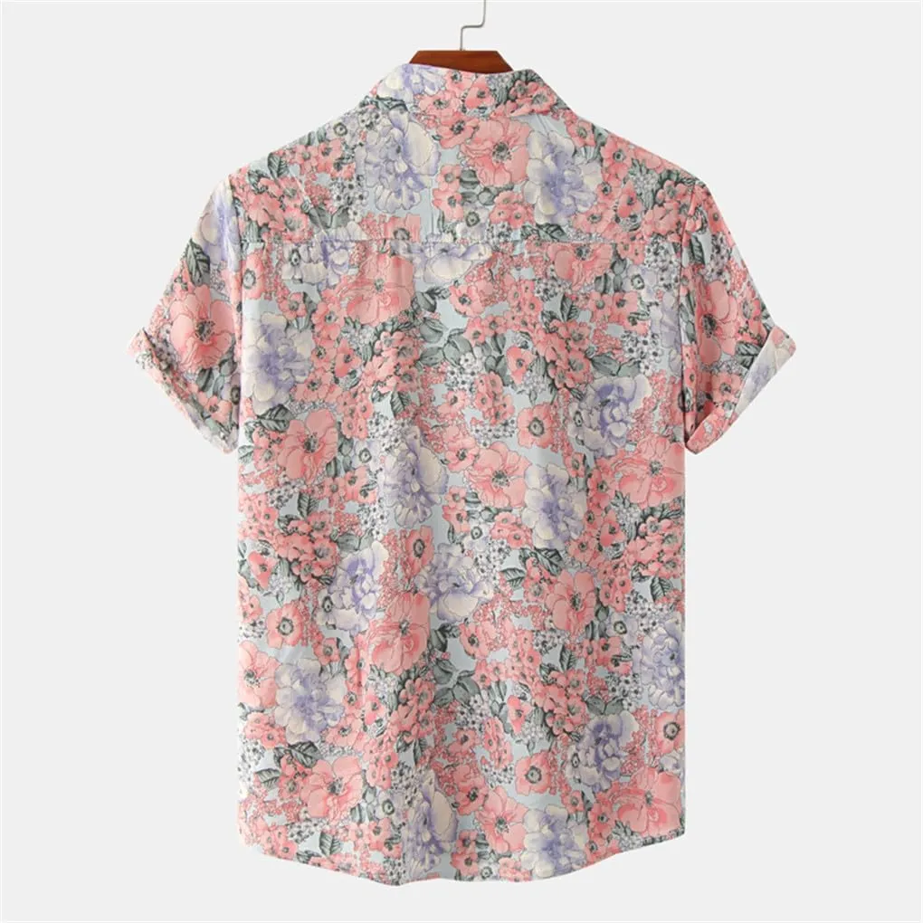 Men's Short Sleeve Shirts Vintage Floral Hawaiian Tops Quick Dry Breathable Dress Shirts