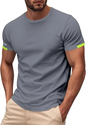 Men's Short Sleeve T-Shirts Crew Neck Muscsle Fit Solid Tee Tops Breathable Quick Dry Cotton Shirts Summer Trendy