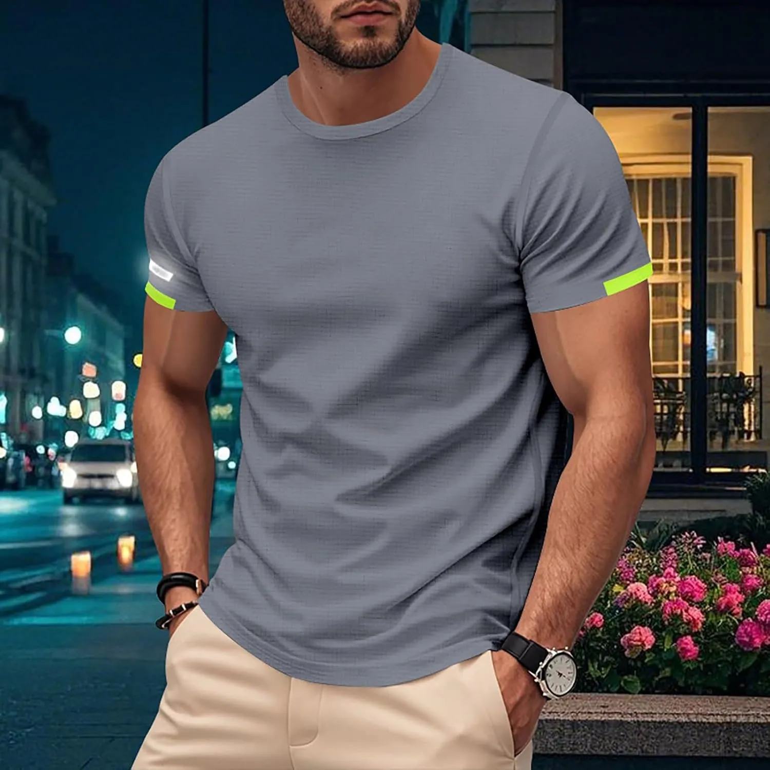 Men's Short Sleeve T-Shirts Crew Neck Muscsle Fit Solid Tee Tops Breathable Quick Dry Cotton Shirts Summer Trendy