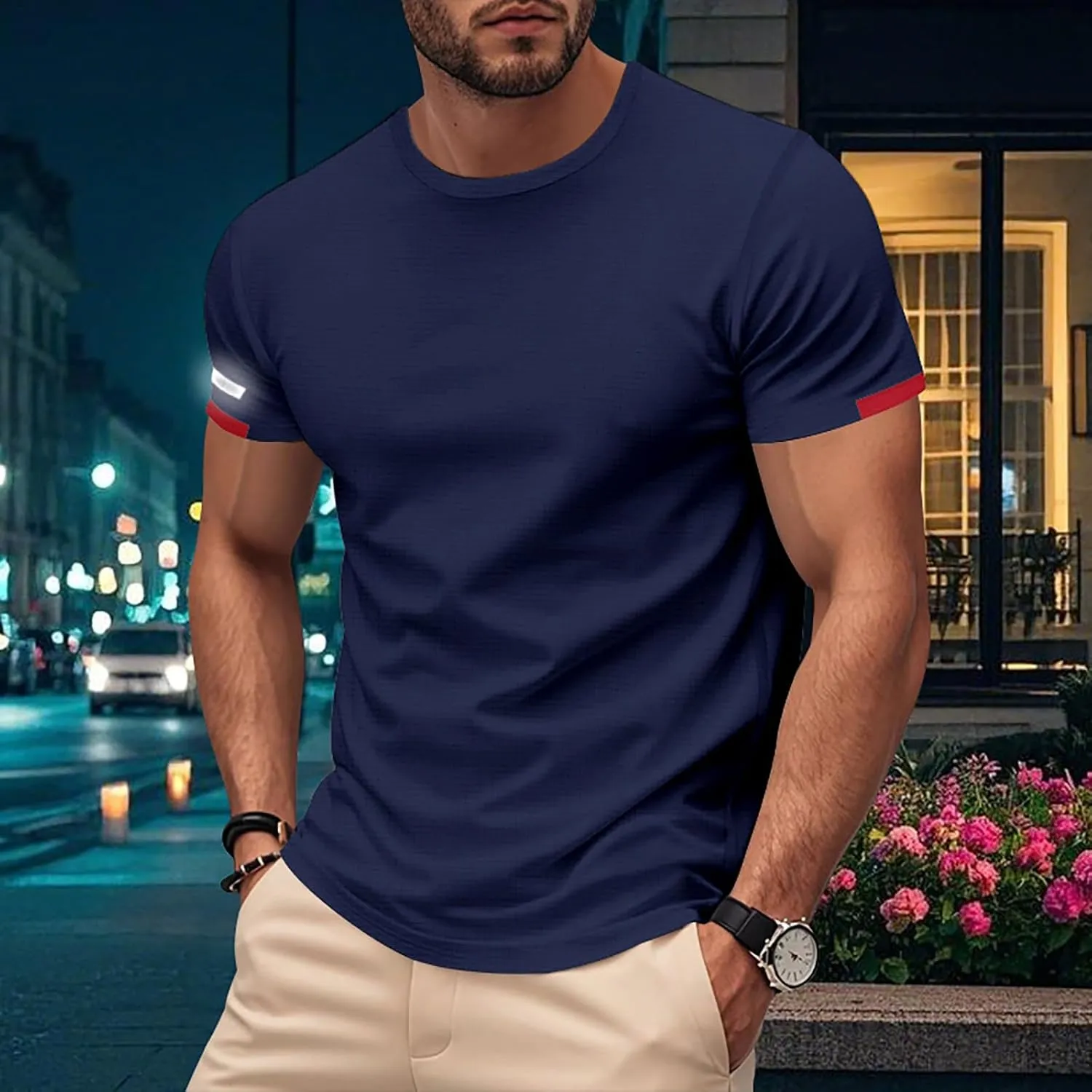 Men's Short Sleeve T-Shirts Crew Neck Muscsle Fit Solid Tee Tops Breathable Quick Dry Cotton Shirts Summer Trendy