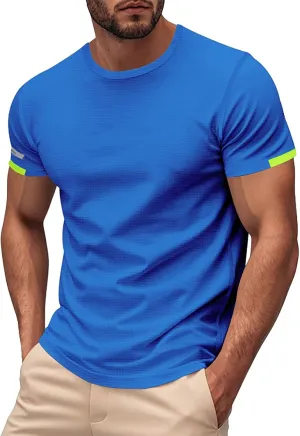 Men's Short Sleeve T-Shirts Crew Neck Muscsle Fit Solid Tee Tops Breathable Quick Dry Cotton Shirts Summer Trendy