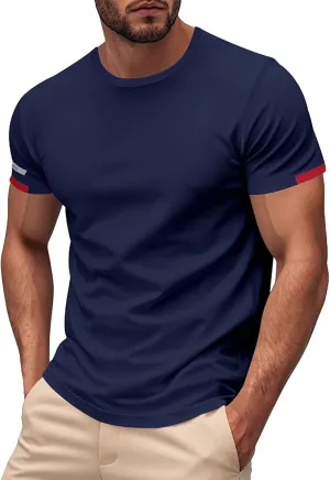 Men's Short Sleeve T-Shirts Crew Neck Muscsle Fit Solid Tee Tops Breathable Quick Dry Cotton Shirts Summer Trendy