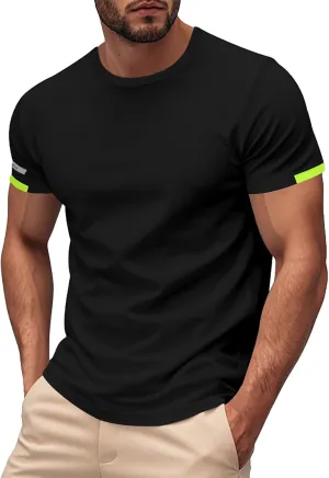 Men's Short Sleeve T-Shirts Crew Neck Muscsle Fit Solid Tee Tops Breathable Quick Dry Cotton Shirts Summer Trendy
