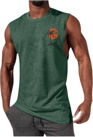 Men's Sleeveless Workout Swim Shirt Quick Dry Athletic Running Gym Muscle Beach Tank Top Cut Off Undershirts Vest