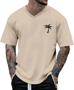 Mens Tropical Graphic Tee Round Neck Short Sleeve Summer Retro Top Loose Fashion Athletic Quick Dry Active T-Shirt