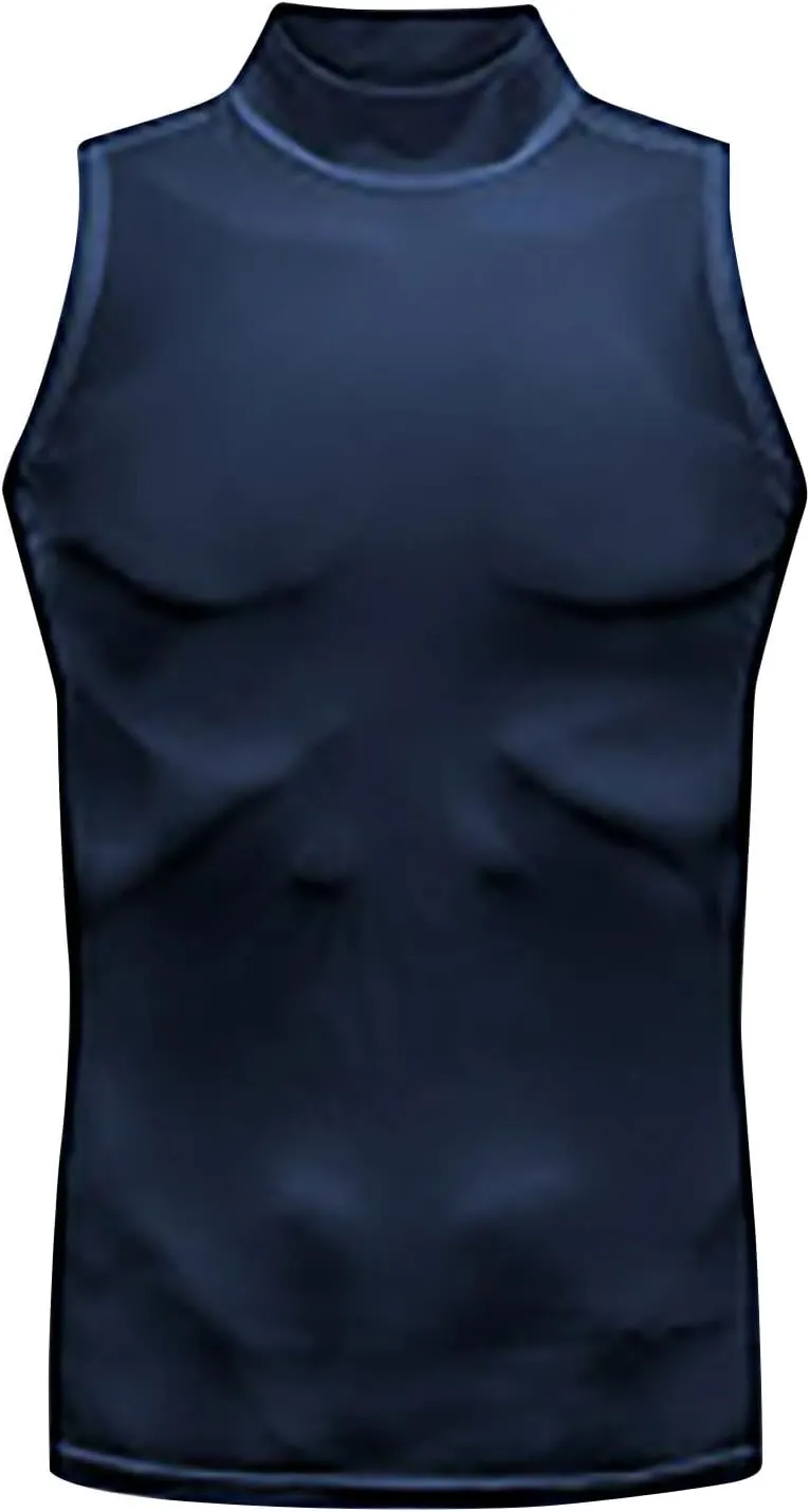 Mens Turtleneck Tank Tops Bodybuilding Compression Shirt Elastic Quick Dry Vest Muscle Fit Shapewear Running Undershirt