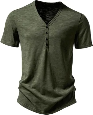Men's V Neck Henley T-Shirts Classic Comfort Soft Regular Fit Short Sleeve Three Buttons Tops Quick Dry Sports Tees