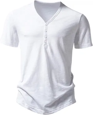 Men's V Neck Henley T-Shirts Classic Comfort Soft Regular Fit Short Sleeve Three Buttons Tops Quick Dry Sports Tees