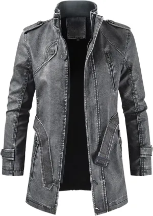 Men`s Vintage Label Collar Denim Jeans Jacket Trench Coat Three Button Business Blazer Jacket with Pockets