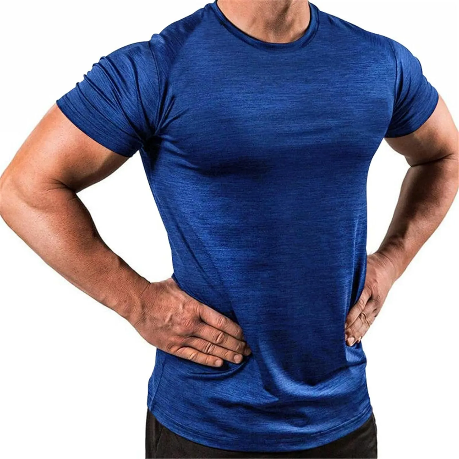 Mens Workout Gym Shirts Short Sleeve Undershirts Athletic Running Muscle Tees Quick Dry Sweatshirt Crewneck Pullover