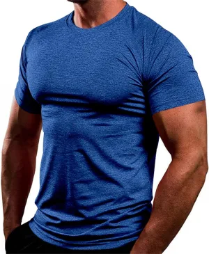 Mens Workout Gym Shirts Short Sleeve Undershirts Athletic Running Muscle Tees Quick Dry Sweatshirt Crewneck Pullover