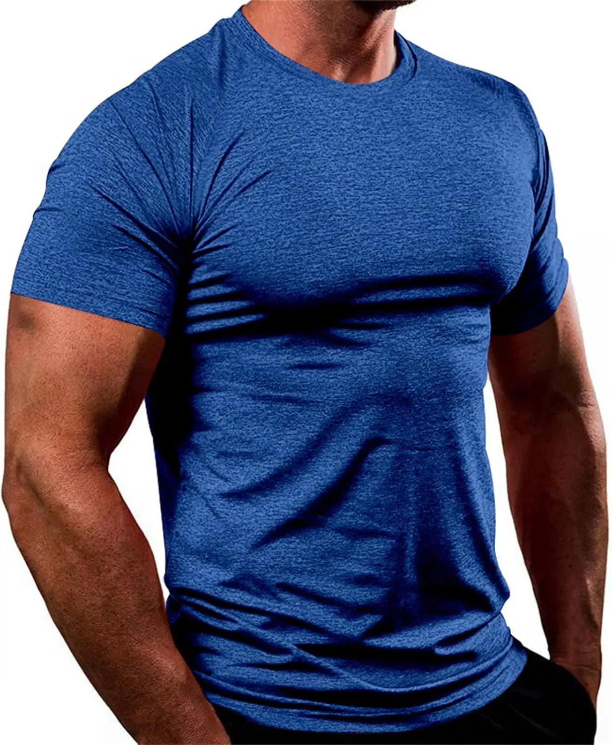 Mens Workout Gym Shirts Short Sleeve Undershirts Athletic Running Muscle Tees Quick Dry Sweatshirt Crewneck Pullover