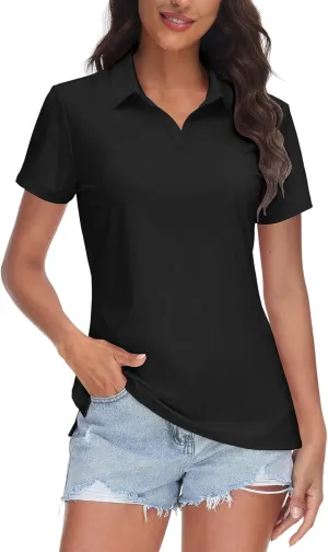 MK Shop Limited Polo Shirts for Women Business Casual Work Lapel Collared Tops V Neck Summer Golf Polos Tunic Blouse