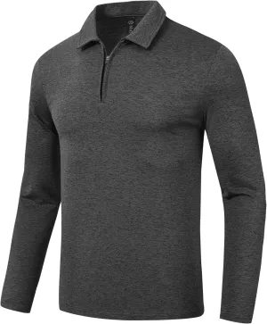 MoFiz Lightweight Men's Long Sleeve Polo Shirts Quarter Zipper Pullover Men's Polo Shirts
