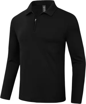 MoFiz Lightweight Men's Long Sleeve Polo Shirts Quarter Zipper Pullover Men's Polo Shirts