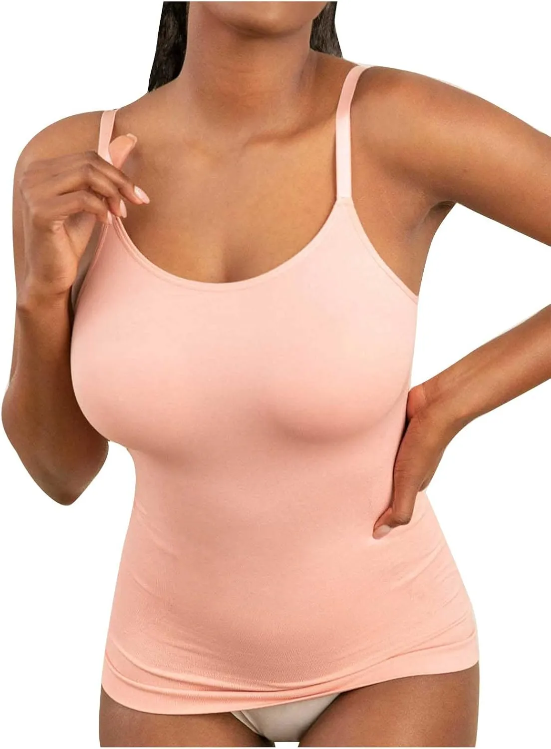 NATHGAM Plus Size Camisole Women Seamless Tummy Control Long Undershirts Slimming Adjustable Spaghetti Strap Tunic Tank Tops