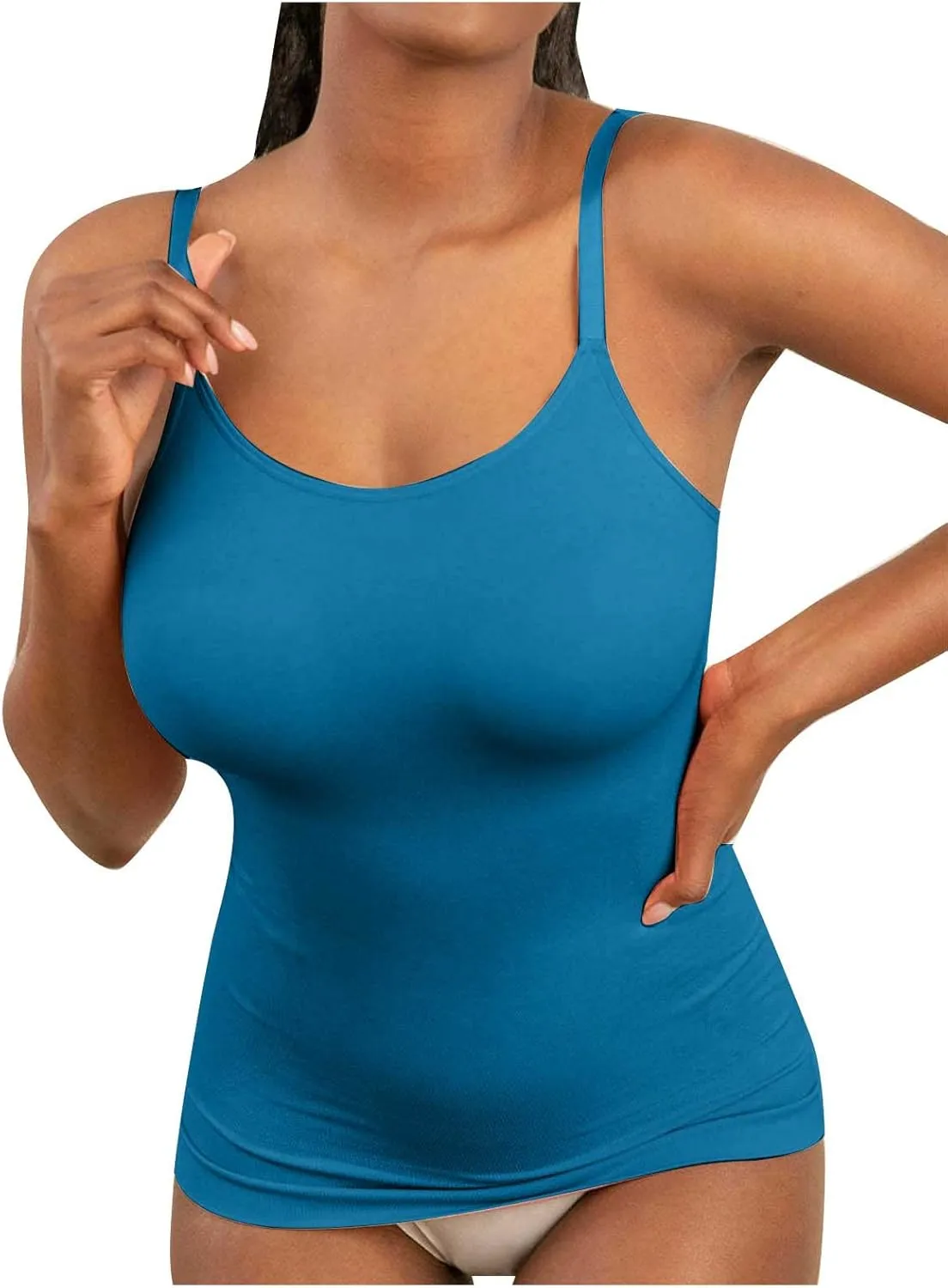 NATHGAM Plus Size Camisole Women Seamless Tummy Control Long Undershirts Slimming Adjustable Spaghetti Strap Tunic Tank Tops