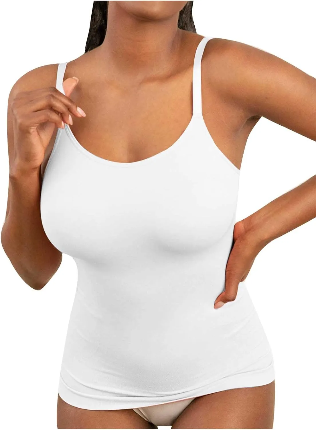 NATHGAM Plus Size Camisole Women Seamless Tummy Control Long Undershirts Slimming Adjustable Spaghetti Strap Tunic Tank Tops
