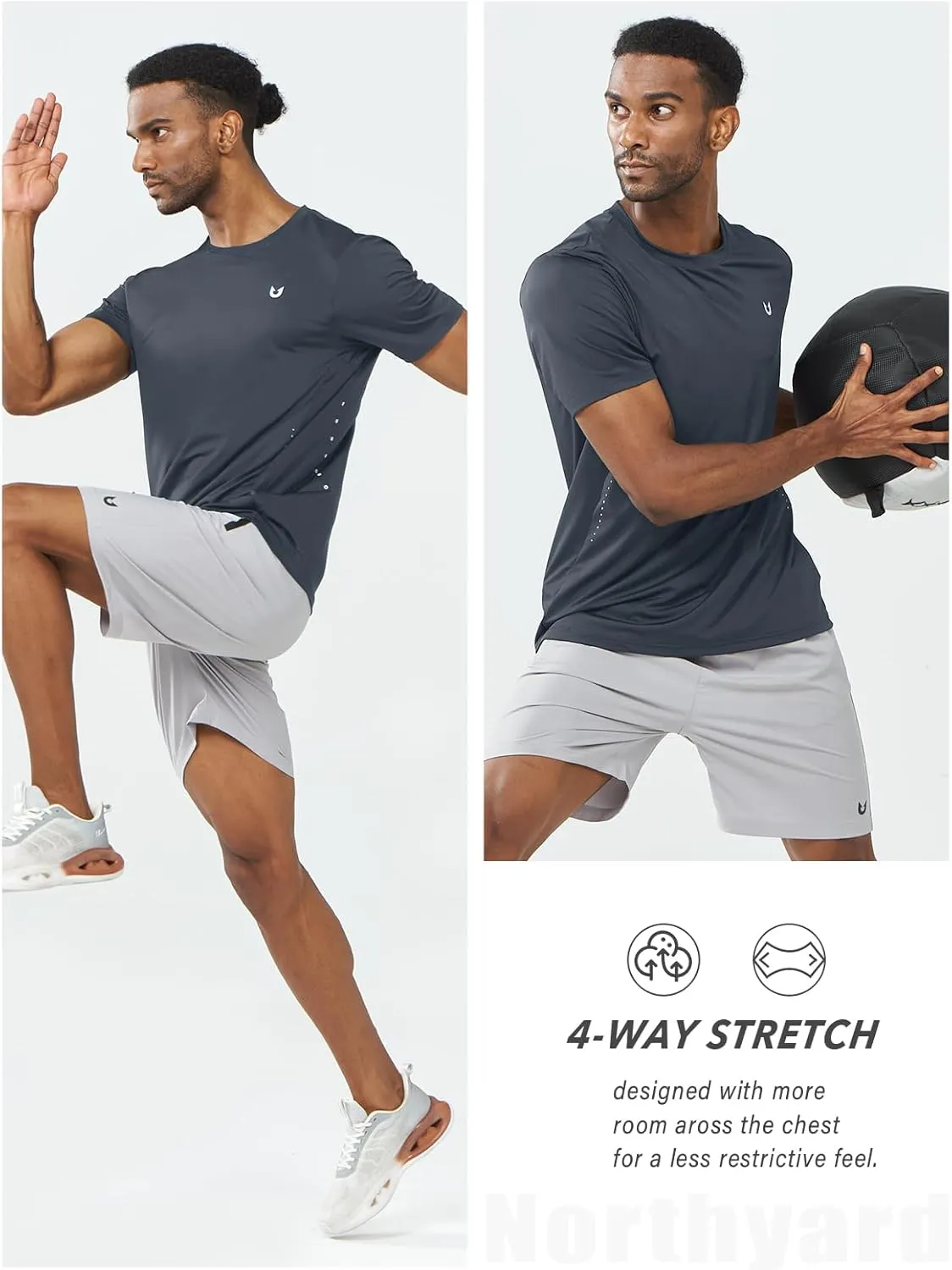 NORTHYARD Men's Athletic Gym T-Shirts,Workout Running Breathable Short-Sleeve Sports Performance Shirts Top Tee