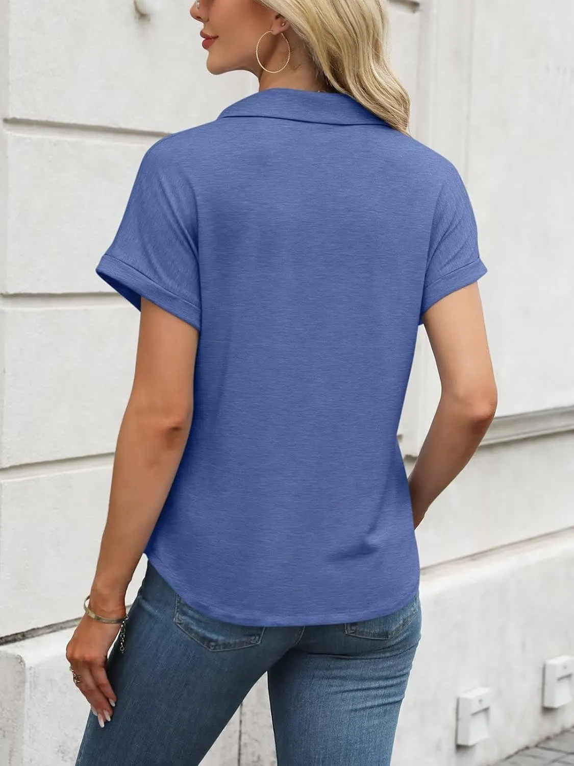 ORANDESIGNE Women's Short Sleeve Polo Tops Summer Button Down Collared T Shirts Casual Cute Ladies Tees