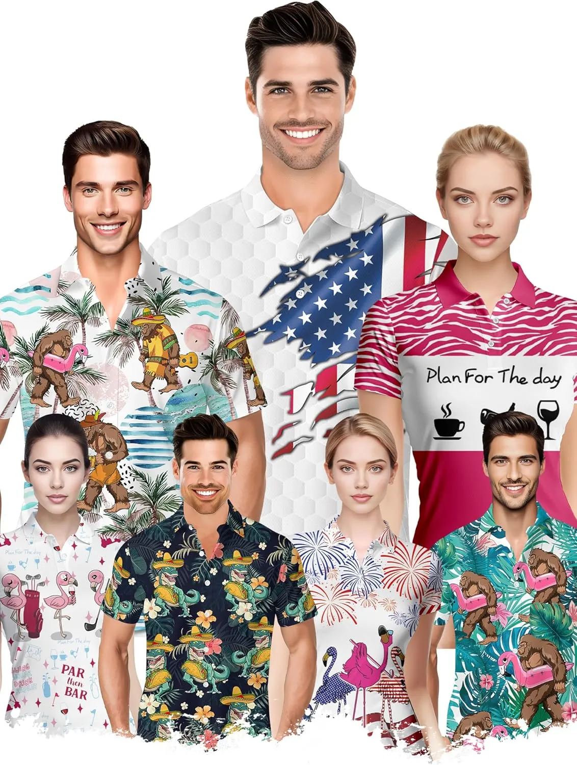 PAGYMO Womens Golf Shirt Funny Hawaiian Crazy Polo Shirts for Women