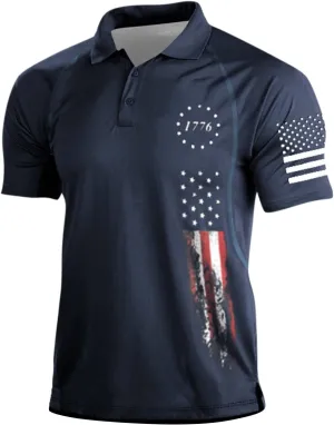Patriotic American Flag Shirts for Men 1776 Independence Day 4th of July USA Short Sleeve Polo Shirt(S-3XL)