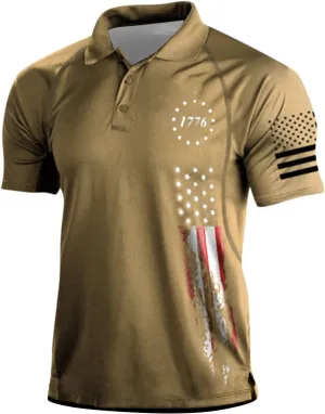 Patriotic American Flag Shirts for Men 1776 Independence Day 4th of July USA Short Sleeve Polo Shirt(S-3XL)