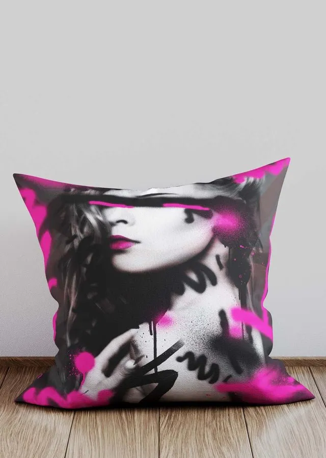 Pink Spraypaint Graffiti Model Cushion