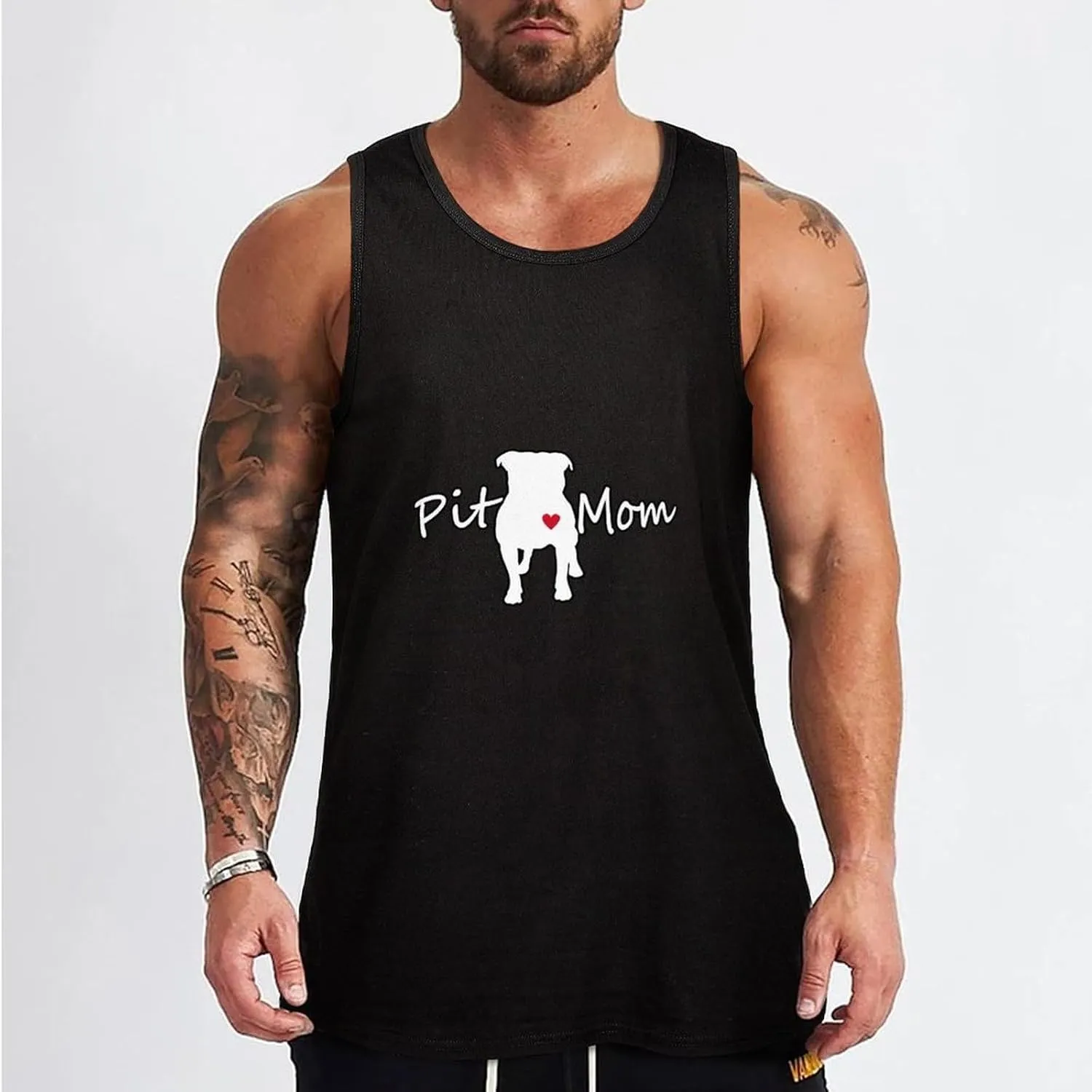 Pitbull Mom Men's Sleeveless Muscle Shirts Workout Tank Top Graphics Tee T Shirt